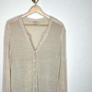 LOFT Cream Metallic Knit Cardigan